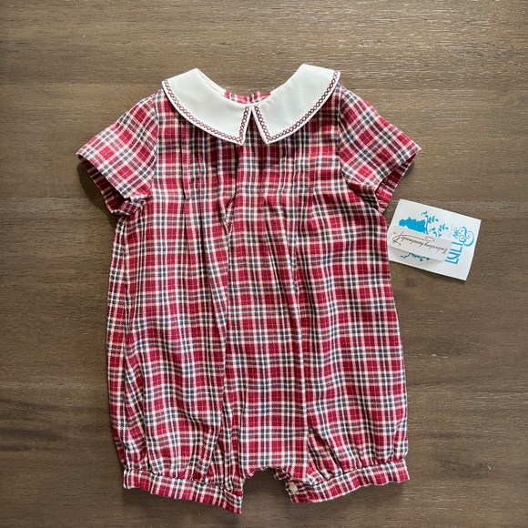 Luli & Me Baby Boys Blue & White Smocked Bubble